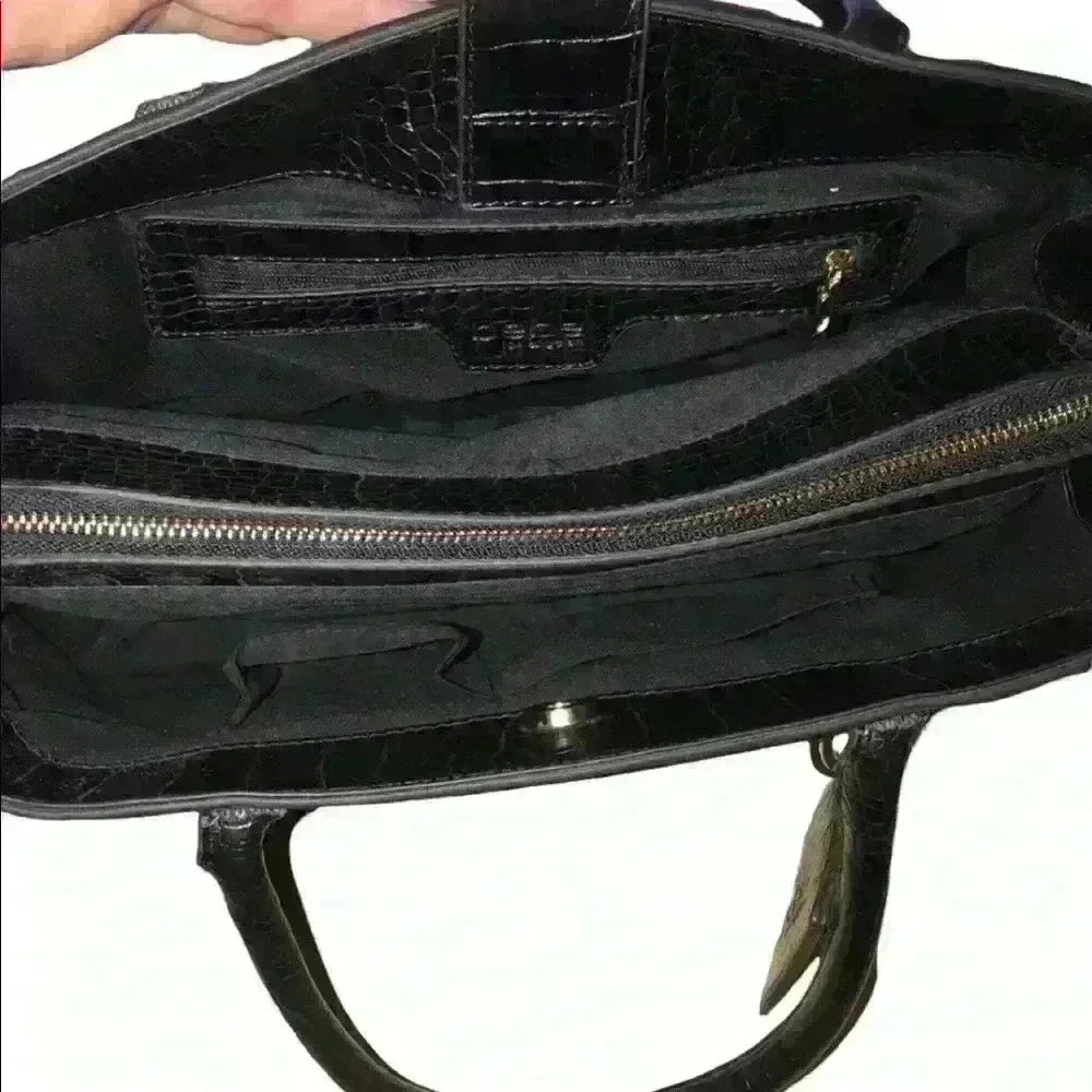 Bebe Black Crocodile Satchel with Card Case - Picture 10 of 12